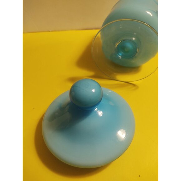 10" Gunnar Ander Design  Encased Blue/Turquoise Opaline Art Glass Jar Lidded - Picture 3 of 16